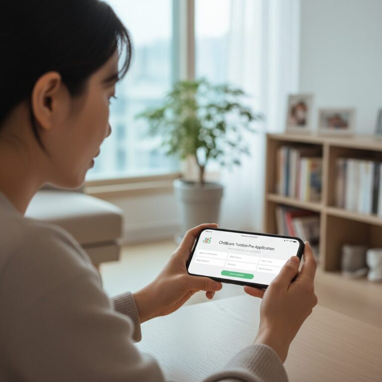 휴대폰으로 복지로 앱을 이용해 유아학비 사전신청 화면을 보는 모습