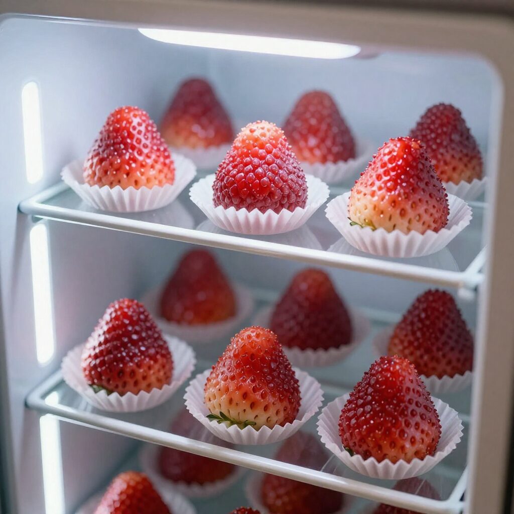 냉장고에 보관된 여수 딸기모찌 패키지