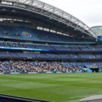 맨시티 대 레알마드리드 챔피언스리그 경기 전 스타디움과 선수들 예상 이미지