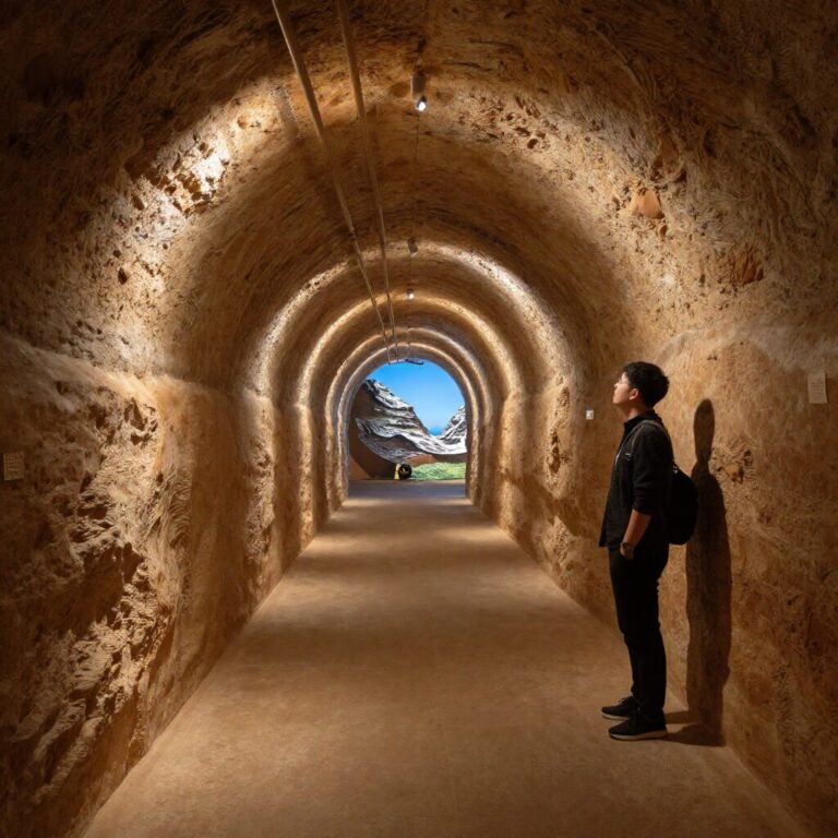 광양 와인동굴 내부의 빛 터널과 예술적 조명