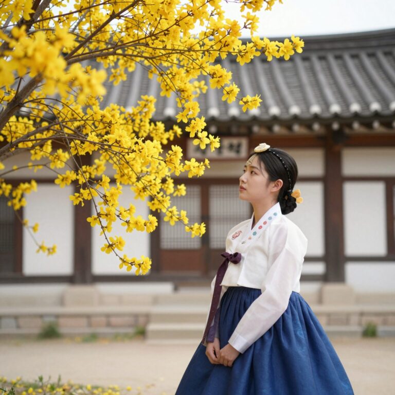 한식날 납골당 앞에서 피어나는 노란 개나리 꽃