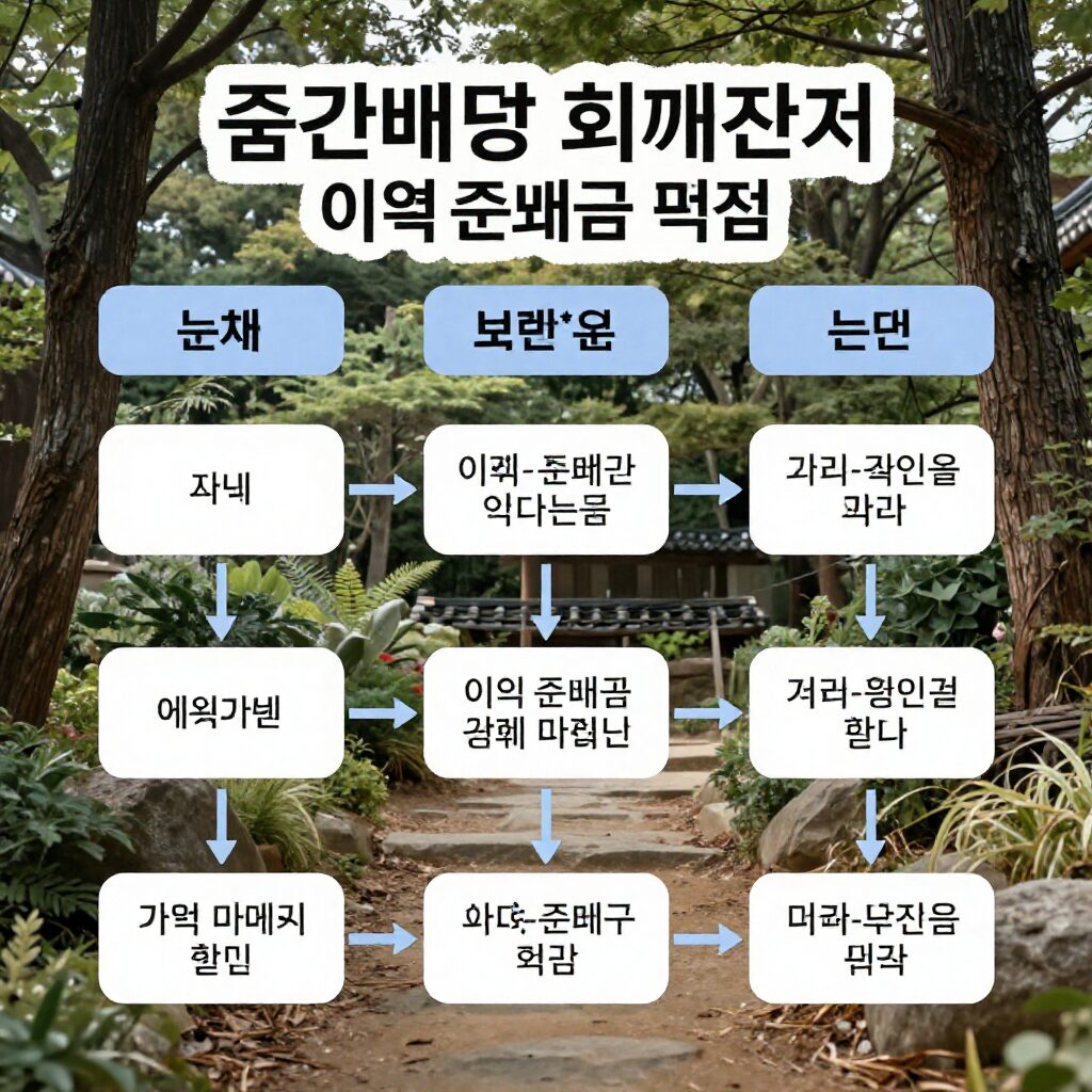 중간배당 회계처리 분개와 이익준비금 적립 과정을 보여주는 다이어그램