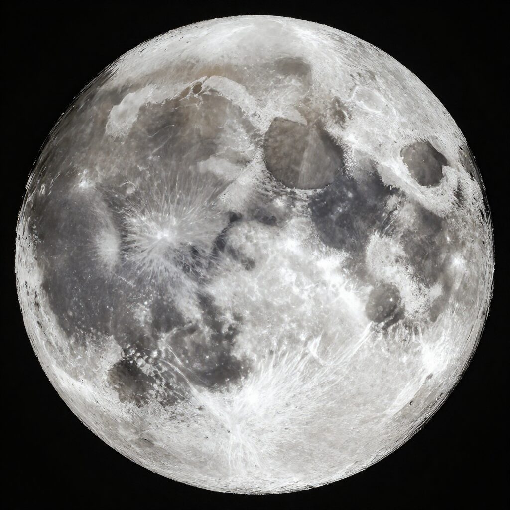 망원경으로 바라본 달의 표면과 크레이터 모습