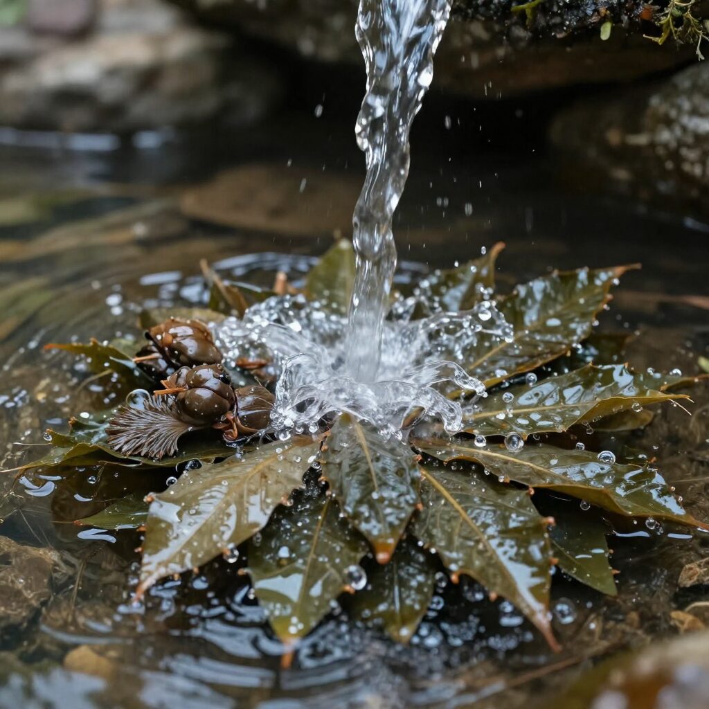 흐르는 물에 헹구는 깨끗한 냉이 나물