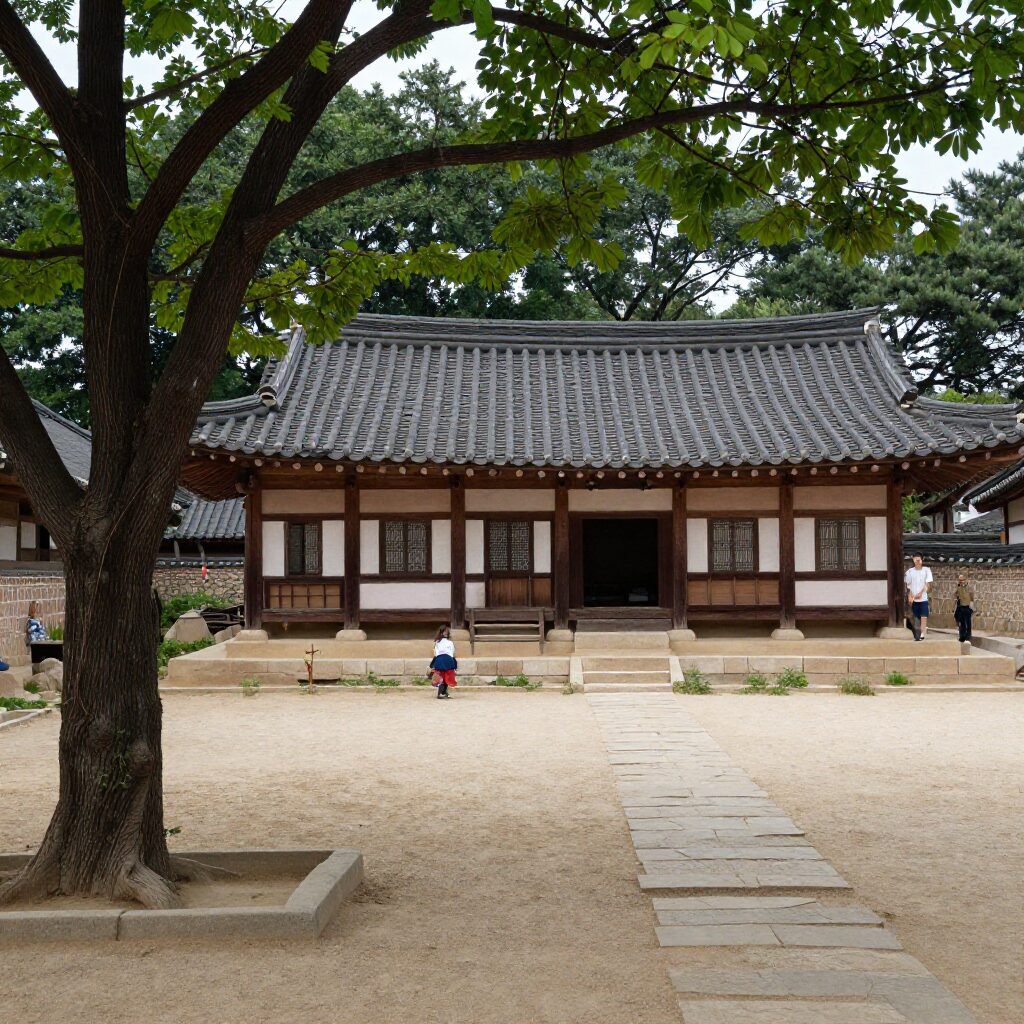 여백서원 정원과 라이너 쿤체 시비가 있는 조용한 뜰 풍경