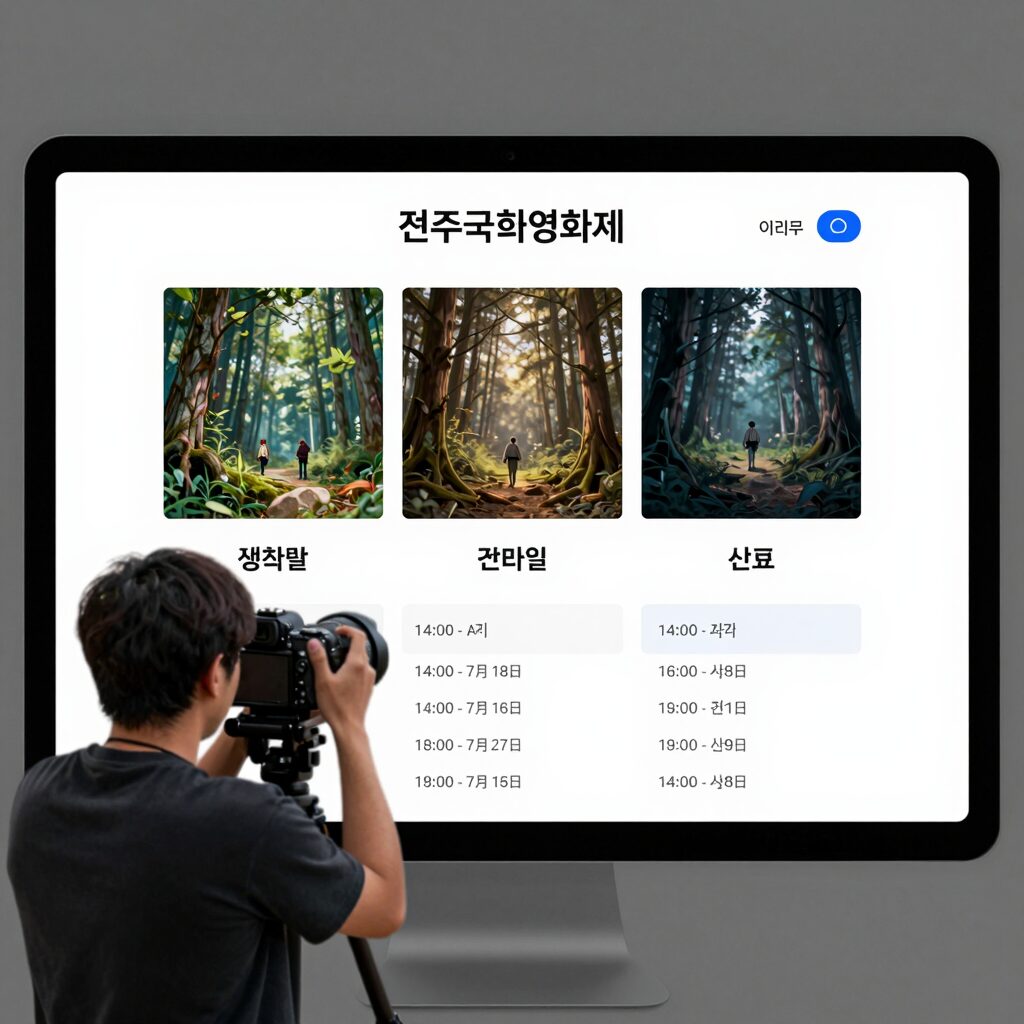 전주국제영화제 홈페이지에서 관심작품을 추가하고 시간표를 만드는 화면