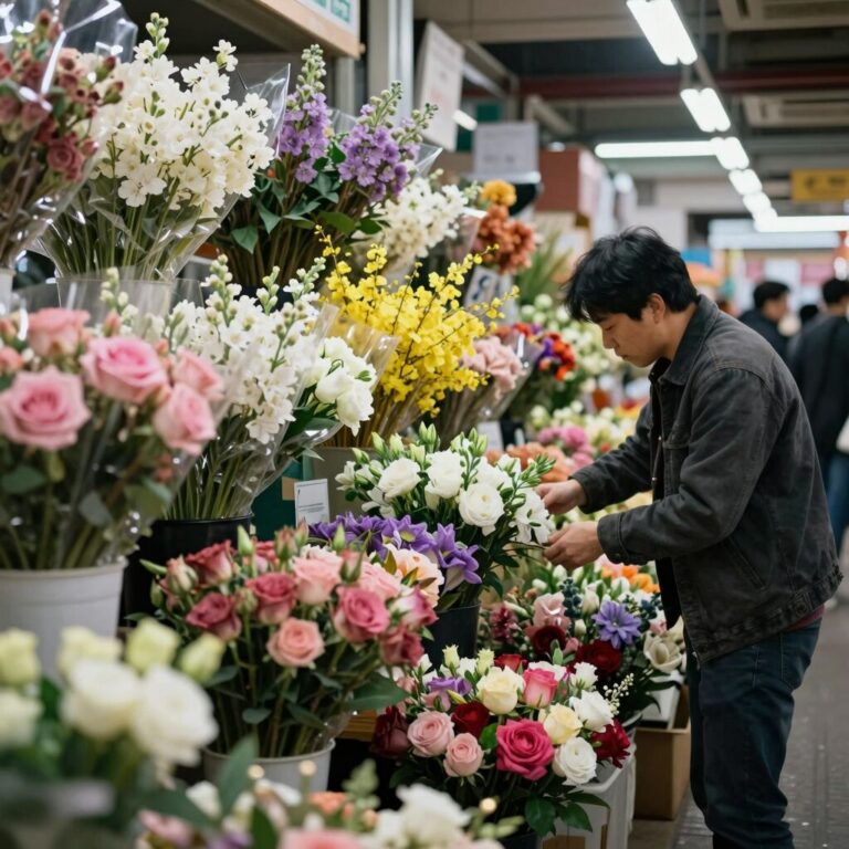 양재꽃시장 생화 도매시장 내부 다양한 꽃들이 진열된 모습