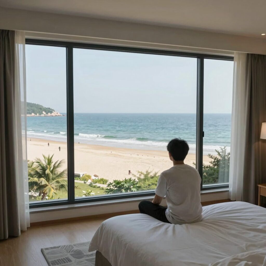 다비치콘도 객실에서 바라본 율포해수욕장 오션뷰 풍경