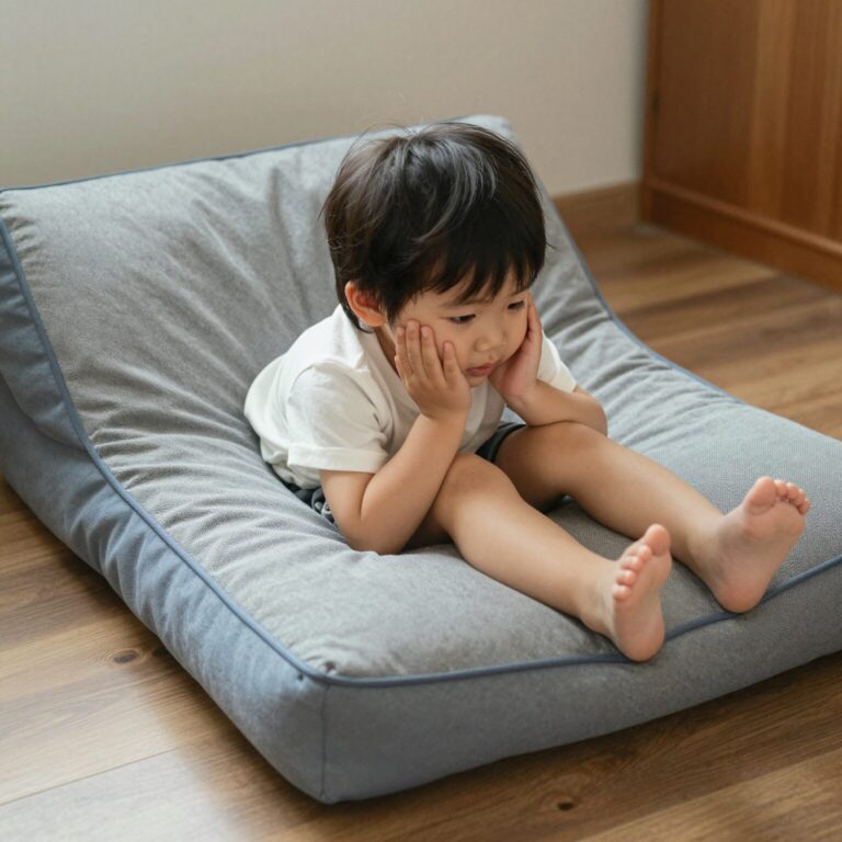 아이가 몽디에스 키즈선쿠션 퍼프로 얼굴에 톡톡 두드리는 모습